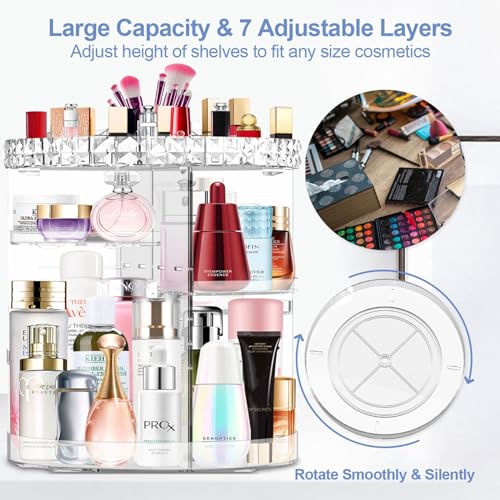 Clear 360° Rotating Makeup Organizer with Large Capacity & Adjustable Layers - MISERWE A