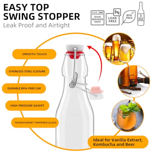 8oz Swing Top Glass Bottles - 2 Pack with Airtight Stoppers