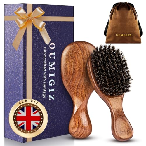Oumigiz Small Boar Bristle Hair Brush - Handmade Wooden Travel Hairbrush