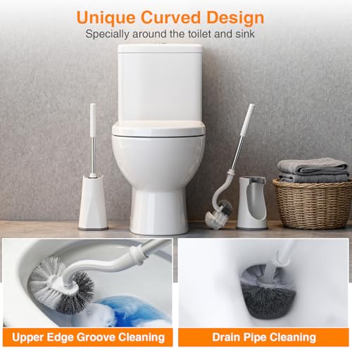 Lefree Toilet Brush and Holder Set - Curved Design for Deep Cleaning