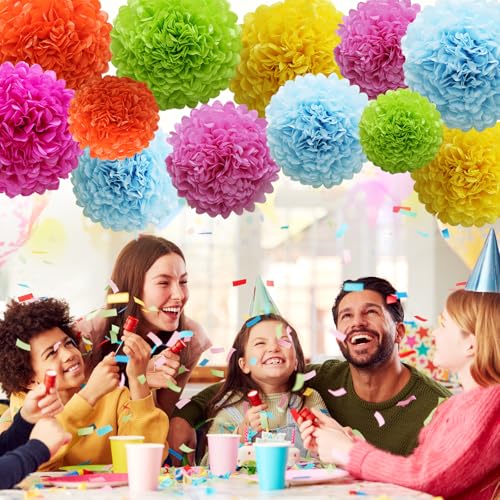 Colorful Tissue Paper Pom Poms - 12Pcs Fiesta Party Decorations