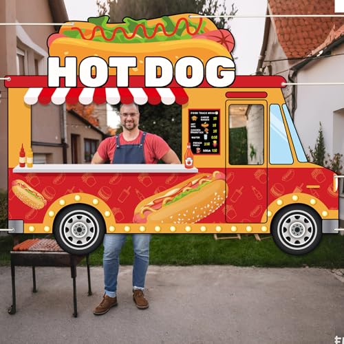 Hot Dog Car Photo Booth Backdrop - 73x53 Inch Fast Food Party Decoration