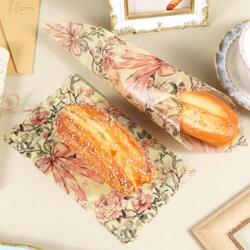 150 Sheets Pink Floral Wax Paper for Food Wrapping, 9.8x8.3