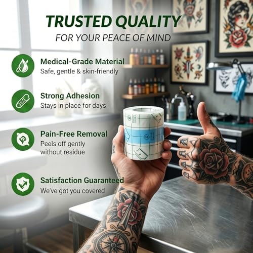3 Rolls Tattoo Aftercare Bandage - Jconly Waterproof Tattoo Film Second Skin Tattoo Cover Up Patch Tape Healing Wrap Tattoo Supplies for Swimming, Shower, Wound Initial Healing(2 Inch, 4 Inch, 6 Inch)