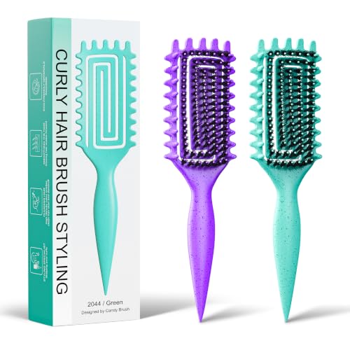 Weldilgit 2-Pack Curl Defining Brush for Wet & Dry Hair - Purple & Green