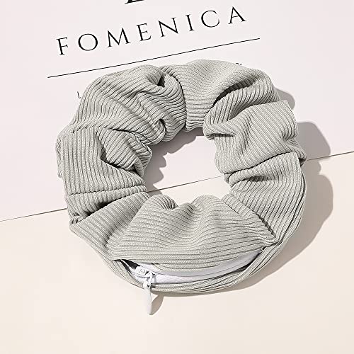 DINPREY Velvet Pocket Scrunchies with Hidden Zipper (4pcs, Stripe A) – Hair Ties + Stash Ponytail Holders