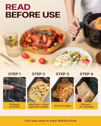 Katbite Disposable Air Fryer Liners - 8 Inch, 130 Pack, Non-Stick