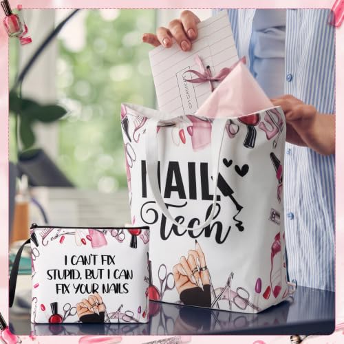 Paterr 3-Piece Nail Tech Gift Set: Canvas Tote, Cosmetic Bag & Keychain