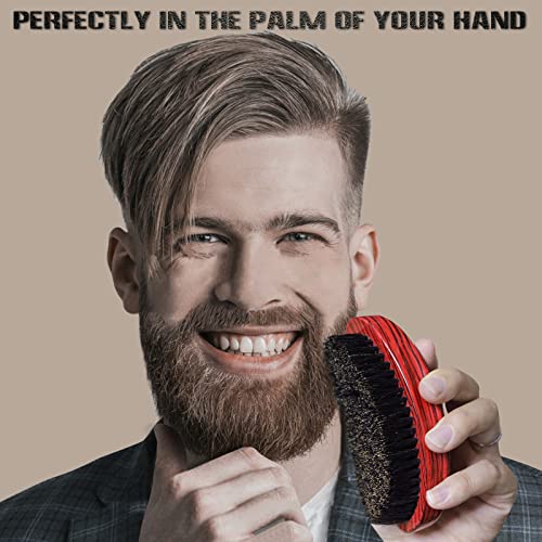 Aosina Medium Wave Brush with Red/Black Boar Bristles for Men