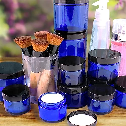 Cobalt Blue Glass Cosmetic Jars - 12 Pack, 1oz & 2oz with Lids