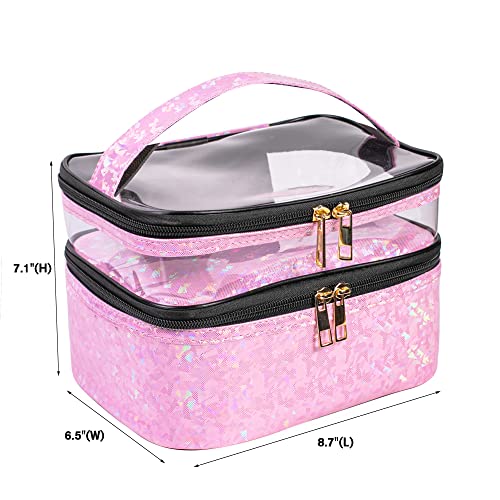 FITINI Double Layer Travel Makeup Bag, Water-Resistant Cosmetic Organizer