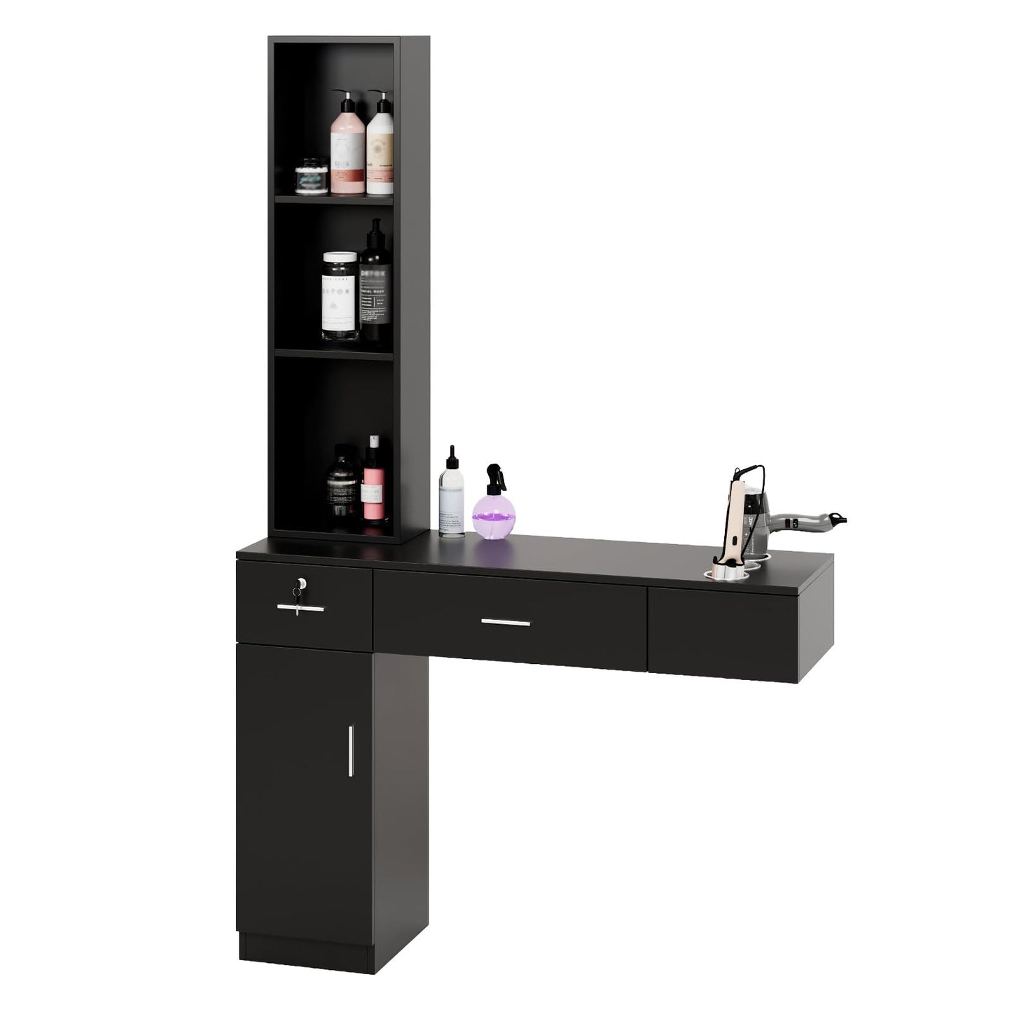 Wall Mount Barber Stations, Salon Stations for Hair Stylist, Hair Styling Equipement Set with a Storage Cabinet