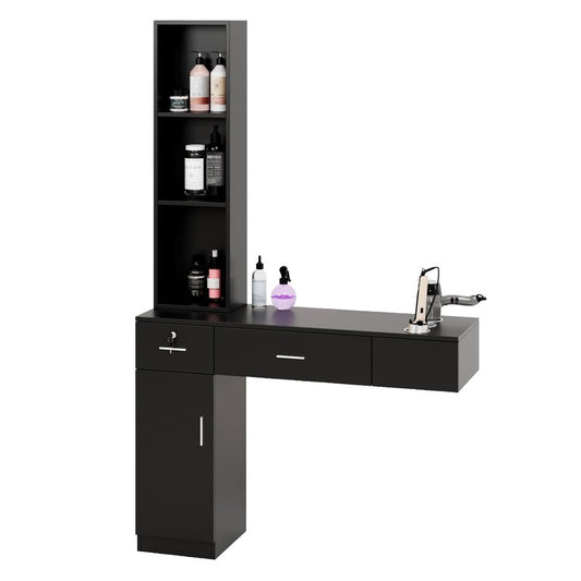 Wall Mount Barber Stations, Salon Stations for Hair Stylist, Hair Styling Equipement Set with a Storage Cabinet