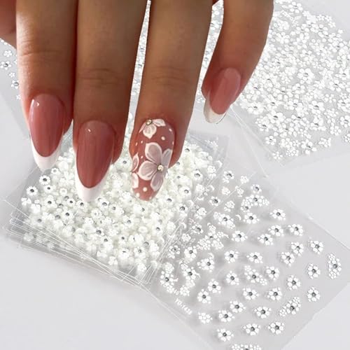 White Flower Nail Art Stickers - 30 Sheets Self-Adhesive 3D Flower Decals for Nails & Crafts