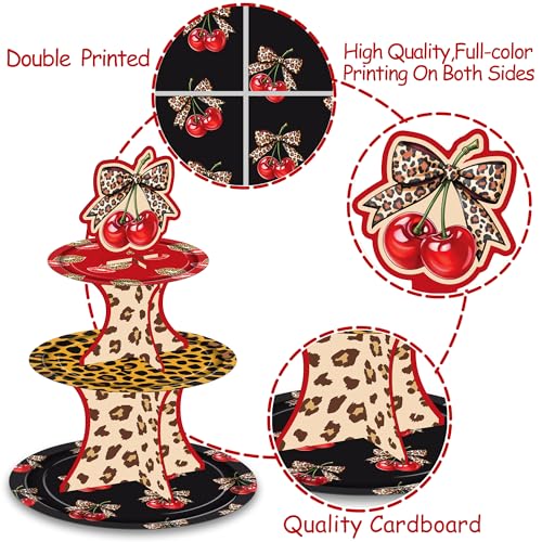 3-Tier Cheetah Print Cherry Cupcake Stand for Parties