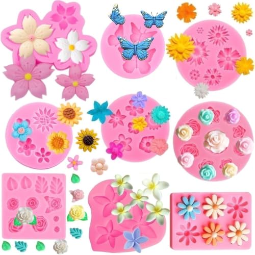 Flower Silicone Molds Set for Cake Decoration - Food-Grade Pink Molds