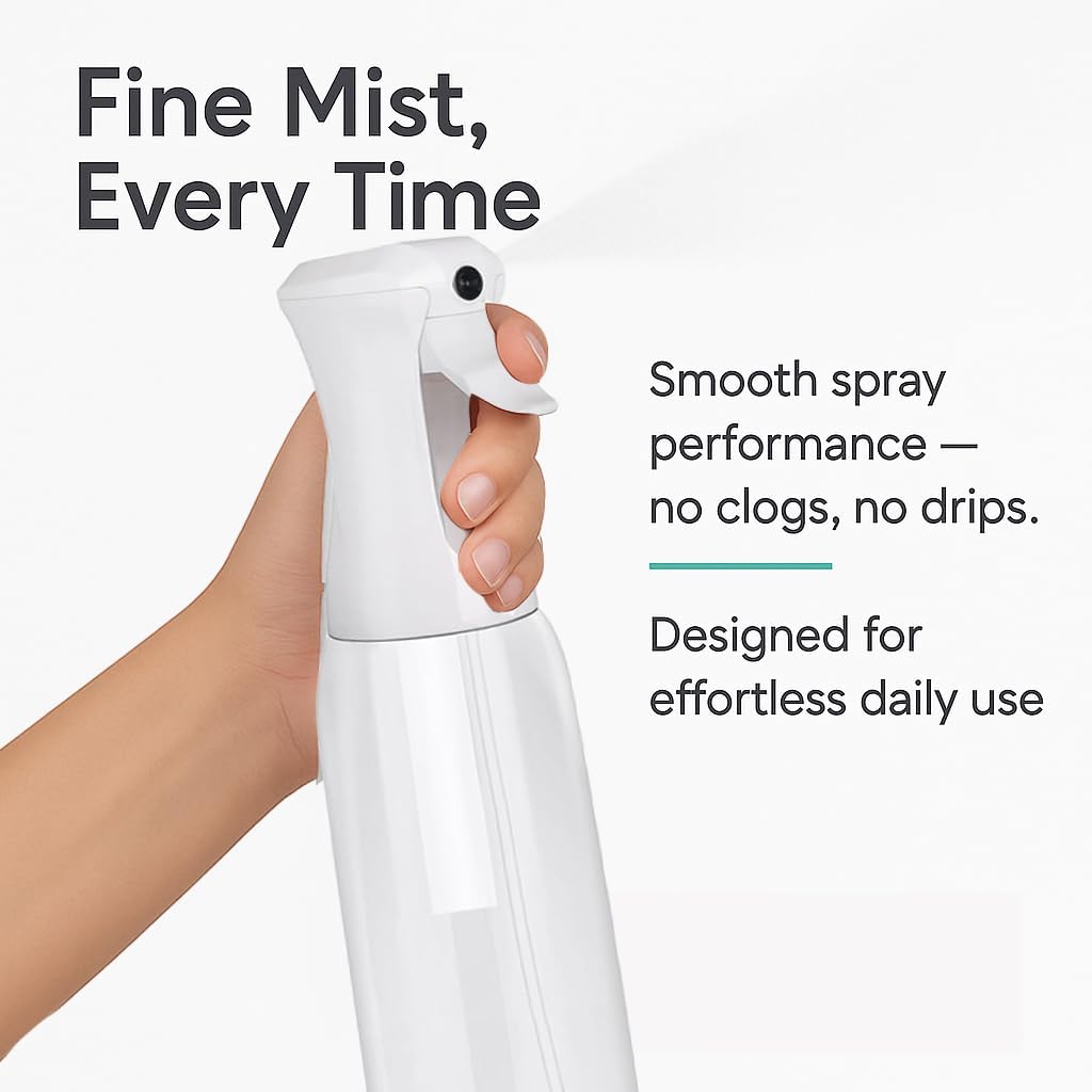 Continuous Spray Bottle for Hair - Fine Mist Mister for Hairstyling, Cleaning, and Plants | 500ml/17 oz