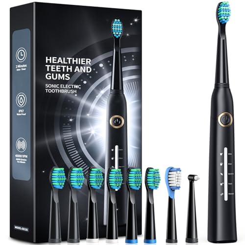 TEETHEORY Sonic Electric Toothbrush for Adults with 8 Brush Heads, 5 Modes