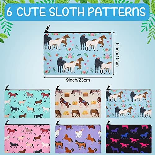 Horse Lover Makeup Bags Set - 6 Cute Canvas Cosmetic Pouches for Women & Teens