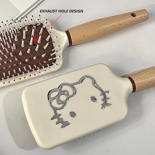 NSRAOIM Air Cushion Scalp Massage Hair Brush - Wooden Handle, White