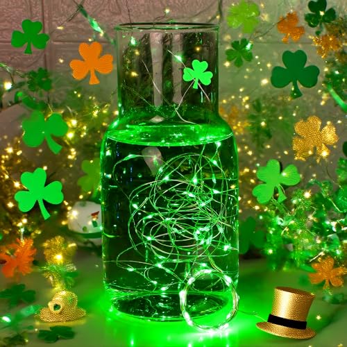 WATERGLIDE 12 Pack Battery Operated Mini Fairy String Lights - 7 ft, 20 LEDs, Waterproof Silver Wire, Green
