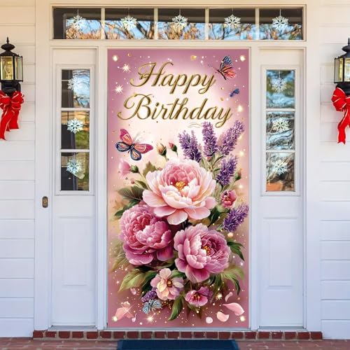 Elegant Pink Peony Birthday Door Banner - Floral Decor for Milestones