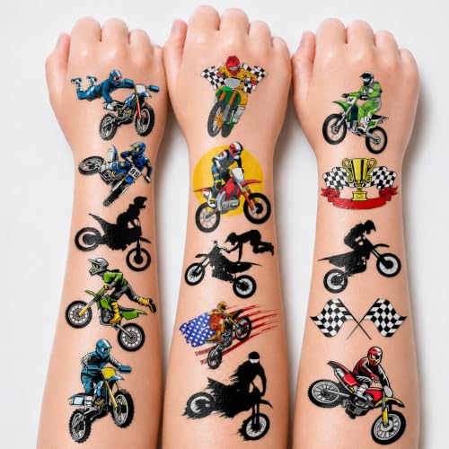 Dirt Bike Temporary Tattoos - 96 PCS for Kids Birthday Parties
