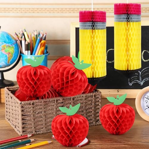 FOIMAS 12pcs Back to School Honeycomb Decorations - Apple & Pencil