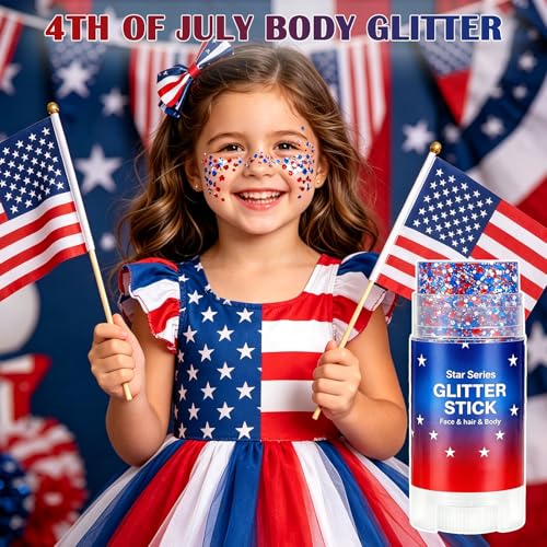 4th of July Body Glitter Stick - Red White Blue Face & Hair Glitter