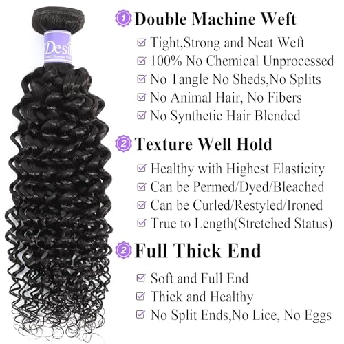 UDesire 12 Inch #1B Jerry Curly Human Hair Bundle 16A Grade Virgin Brazilian Extensions
