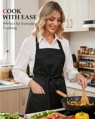 Adjustable Black Bib Apron with 3 Pockets for Kitchen & Restaurant