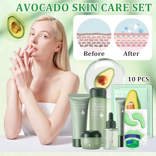 JunKuJK Avocado Skin Care Set A – Hydrating Facial Cleanser, Serum & Masks for Women