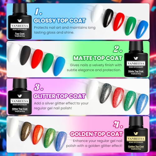 VANREESA Neon Night Gel Nail Polish Set - Bright Colors with Base & Top Coats, 24 Pieces
