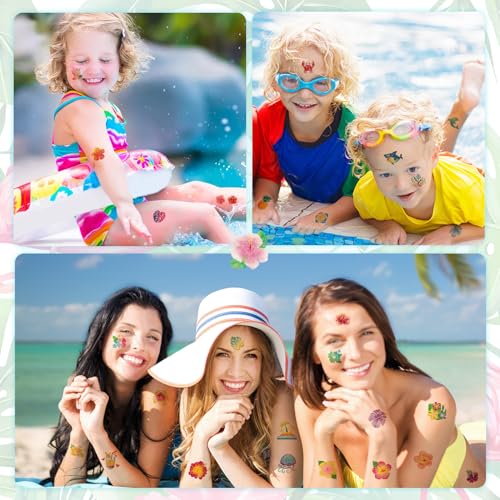 Glitter Hibiscus Temporary Tattoos - 96pcs Flower Stickers for Parties