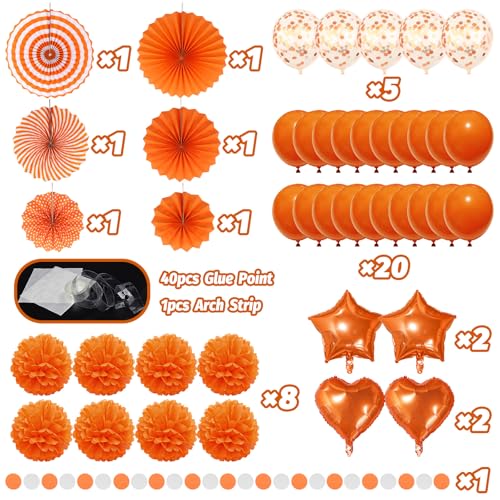 Orange Party Decorations Set - Pompoms, Balloons & Garland