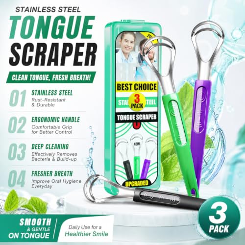 3-Pack Stainless Steel Tongue Scrapers for Fresh Breath