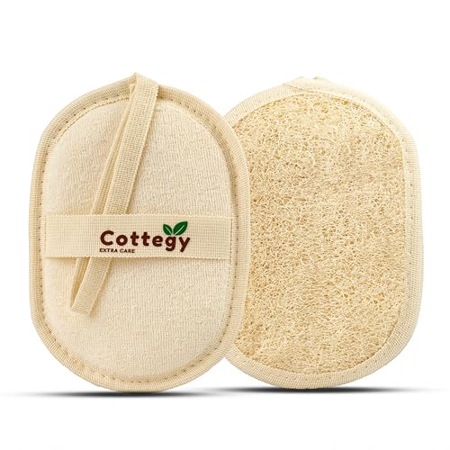 Cottegy Egyptian Loofah Exfoliating Scrubber - 2 Count Natural Bath Sponge