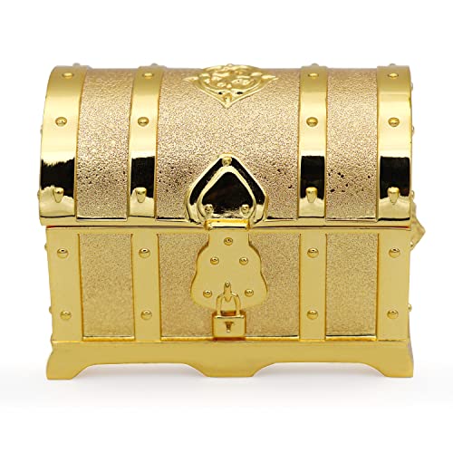 Vintage Metal Treasure Chest Jewelry Box - Small Gold Trinket Case