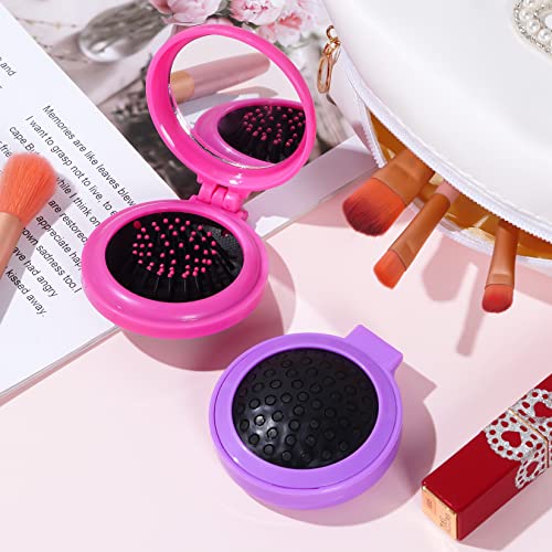 2-Pack Folding Travel Hair Brushes with Mirror - Portable Mini Brushes