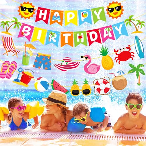 Beach Birthday Banner Set - 4Pcs Tropical Luau Party Decorations