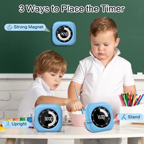 Rechargeable Visual Timer for Kids - 10-Hour Magnetic Timer with Adjustable Brightness & Volume