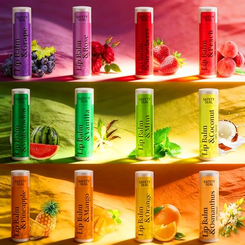 RBUGR Natural Lip Balm Bulk Set - 64 Pack, 12 Flavors for Dry Lips