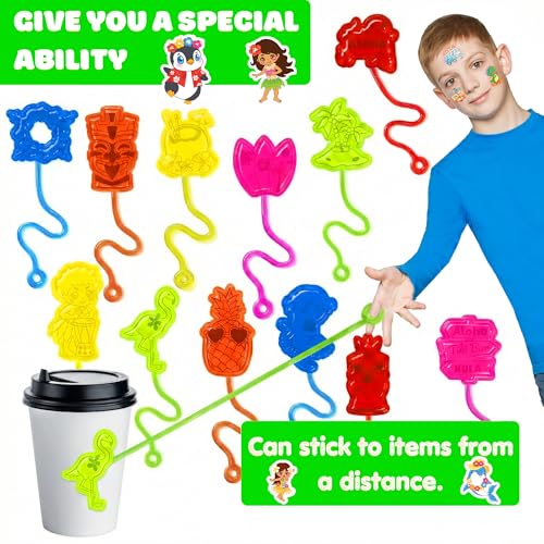 48PCS Hawaiian Party Favors with Tattoos & Stick Hands for Kids