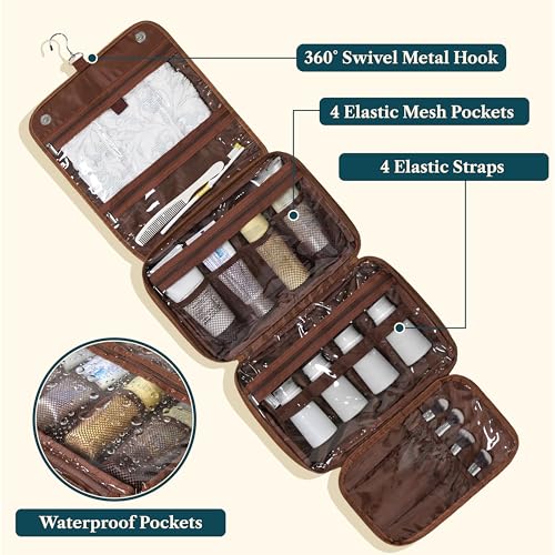PAVILIA Dark Brown Large Hanging Toiletry Bag Travel Organizer for Men & Women