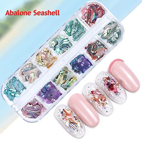 Vezocim Abalone Seashell Nail Art Sequins - 12 Color Irregular 3D Glitter Flakes for Manicure