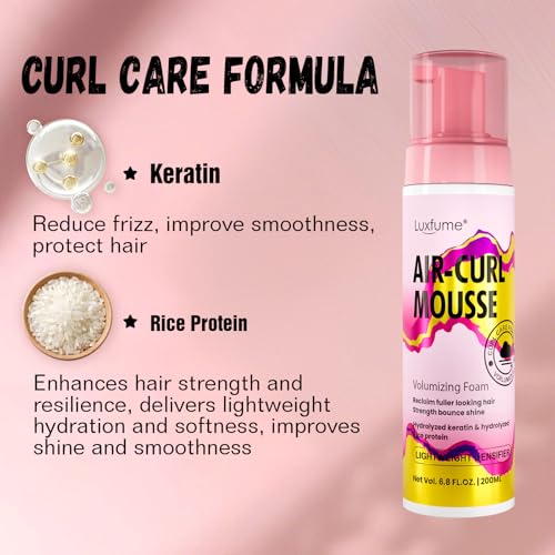 Luxfume Air-Curl Mousse for Natural Curl & Shine, Volumizing Hair Foam