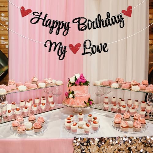 Happy Birthday My Love Banner - Black Glitter Party Decoration