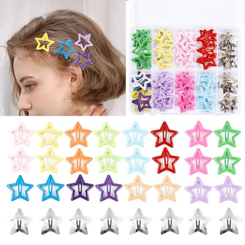 55pcs Colorful Star Hair Clips Set - Snap Barrettes for Girls