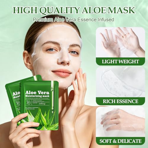 Aloe Vera Hydrating Face Sheet Masks - 30 Pack Soothing Skincare Set