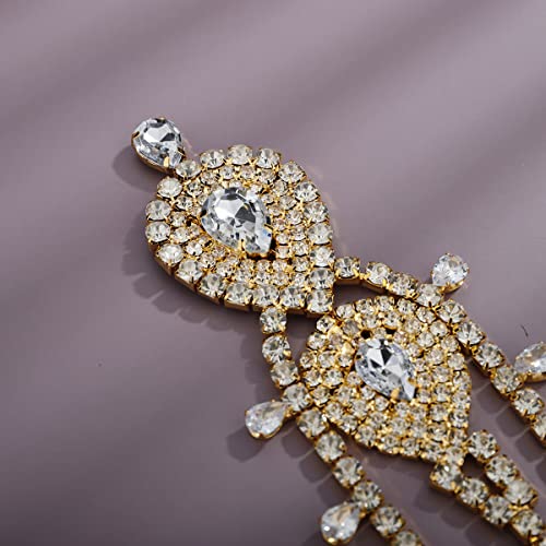 Gold Bridal Forehead Headpiece for Wedding with Rhinestones and Tassels - Xerling